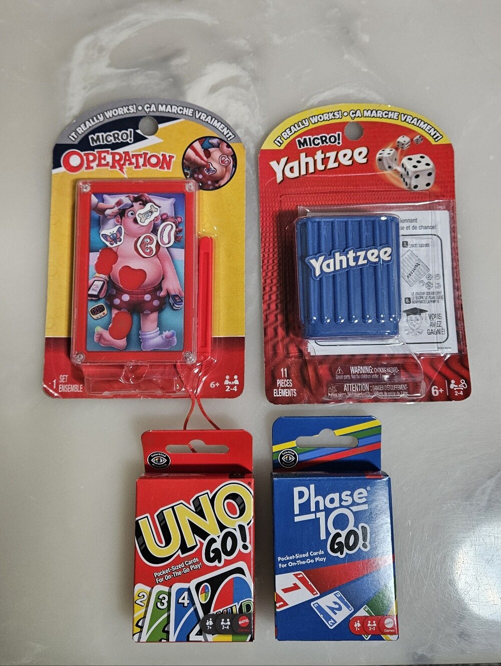 Brand New Hasbro Mattel Mini Micro Operation Yahtzee Uno Phase 10 Travel Games